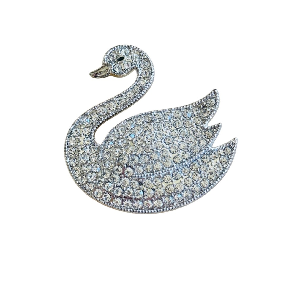 Monet Swan Pave Rhinestone Pin Brooch Large Silver Tone Pave Sparkly Figural